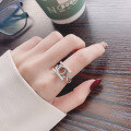 wholesale S925 Sterling Silver Wide Irregular Double C Letter Ring Ins Trendy New Internet Celebrity Style Designed Index Finger Ring-0-3