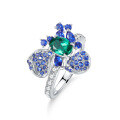 wholesale S925 Sterling Silver Set with Zambian Cultured Emerald Niche Design Ring Light LuxuryStyle-0-4