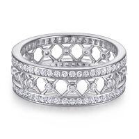 wholesale 925 Sterling Silver European and American Hollow Wide Band Women's Ring, Semi-Circle Zircon Stud Earrings, and Small Necklace 3-Piece Jewelry Set-Ring TL-490 US size 9#