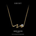 Sterling Silver Wave Design Moissanite Pendant Necklace,-0-4
