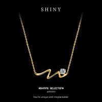 Sterling Silver Wave Design Moissanite Pendant Necklace,-S925 sterling silver, 22K gold, and 50-point moissanite.