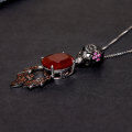 wholesale 925 Silver Designer Retro Skull Bat Pendant Dark Gothic Series Jewelry Accessory with Red Agate Necklace-0-2