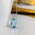 wholesale S925 Sterling Silver Blue Pendant Light Luxury Niche Collarbone Chain New Design Aquamarine Necklace-0-3
