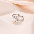 wholesale S925 Sterling Silver Korean and Japanese Style Minimalist Design Leaf-Shaped Crystal Zircon and Freshwater Pearl Ring for Women-0-3