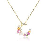 wholesale S925 silver spring and summer colorful gemstone moon pendant necklace, small and unique design for Instagram and Xiaohongshu style, with natural gemstones-Colored Gemstone Moon Necklace