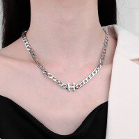 wholesale S925 Sterling Silver Heavy Duty Cuban Chain H Letter Necklace, European and American Hip Hop Punk Style Street Fashion Collarbone Chain-413L/approximately 17.7g 925 silver