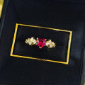 wholesale S925 Silver Gold 6*6mm Heart-shaped Pigeon Blood Red Diamond Ring for Women, Daily Wear, Cross-border Xiaohongshu-0-3