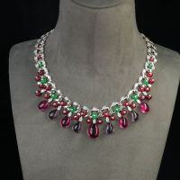 wholesale 925 Silver Gold-Plated Necklace with High-Carbon Diamonds, Colorful Fruit Tapestry, and Ruby Main Stone, Luxury Versatile Jewelry for Women-Fruit Bag 925 Silver