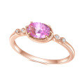wholesale S925 Sterling Silver with Rose Gold Plated Pink Sapphire Ring, Fashionable Luxury Colored Gemstone Ring-0-0