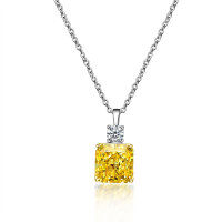 wholesale 18k gold-plated S925 silver high-carbon diamond ice-cut square small octagon 10*10 pendant ladies necklace jewelry-Yellow>925 silver