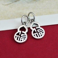 wholesale S925 Sterling Silver Retro Gourd Pendant DIY Beaded Bracelet Necklace Hollow-Out "Fu" Character Ornament Accessories-Antique one 5000307
