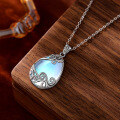 wholesale 925 Sterling Silver Moonstone Necklace European and American Fashion Luxury Advanced Sense Pattern Vine Teardrop Pendant Collarbone Chain-0-1