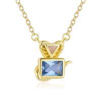 wholesale S925 Sterling Silver Geometric Snake Element Pink Zircon Necklace For Women, Fashionable And Luxurious-YA0468_Pink zirconium/spine 120#_18K yellow plated 925 silver