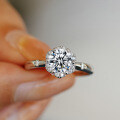 S925 Silver D Color Moissanite Ring, Classic Six-Prong 1 Carat Simulation Wedding Band-0-2
