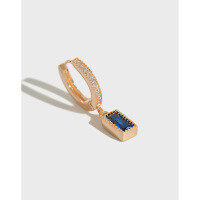 wholesale S925 Sterling Silver Gold-Plated Korean Style Luxury Micro-Pave Blue Zircon Square Earrings with Ear Clips for Women-Champagne gold [single] 925 silver