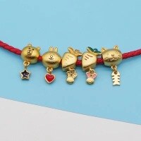 wholesale Metal sand gold bracelet accessories star bear rabbit carrot cat eating fish pierced charm diy leather cord steel wire-Solid color carrot rabbit