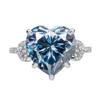 wholesale S925 Sterling Silver 6-Carat Heart-Shaped Pink Moissanite Women's Ring with Group Setting High-End Silver Jewelry Accessories-6-carat heart-shaped moissanite ring (sapphire blue)  US 5
