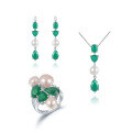 wholesale S925 Silver Luxury and Unique Natural Pearl Earrings with High-End Sensibility, Colored Gemstone Green Agate Ear Drops-0-4