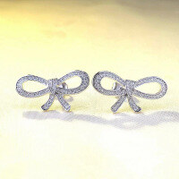 wholesale S925 Silver Bow Earrings New, Simple and Small French Minimalist Design, Niche Style Elegant Women's-E355 Bow Earrings 925 Silver