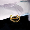 wholesale 10K Gold New Irregular Wave Fence Bar Plain Gold Ring Women's Fashion-0-3