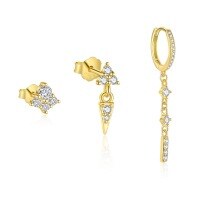 wholesale S925 Sterling Silver Geometric Triangle Earrings With Sparkling Zircons, Women's Trendy Unique Design-Single three-piece set 925 silver