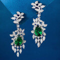 wholesale S925 silver jewelry, 8*12 green zirconia autumn leaf earrings, lightweight luxury niche design earrings for women wholesale-0-0