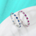 wholesale S925 Silver minimalist and fashionable blue eternity ring with full pave diamonds and colorful zirconia, lightweight luxury and unique design-0-0