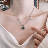 wholesale S925 Sterling Silver Retro AB Chain with Multicolor Zircon Necklace, European and American Sweet and Cool Style, Versatile Women's Necklace-559LM/approx. 11.8g 925 silver