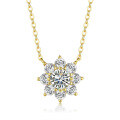 14K Gold Plated 925 Sterling Silver Moissanite Sunflower Pendant Necklace-0-3