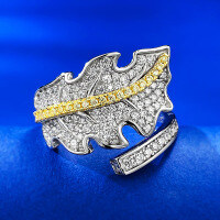 wholesale 925 Silver New Luxury Full-Diamond European-American Leaf Open Ring for Cross-Border Ins Style-K050 Leaf Opening adjustable