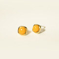 wholesale S925 Sterling Silver Fresh and Sweet Ins Style Designed Green Jade and Amber Round Square Stud Earrings M06659-0-4