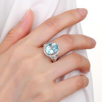 wholesale S925 Sterling Silver Natural Topaz Ring Fashion Luxury High-End Setting 6 Carat Colored Gemstone Ring-Synthetic London Blue Glass US Size 6