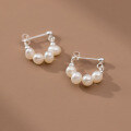 wholesale S925 Sterling Silver Pearl U-Shaped Ear Clasp Retro Luxury High-End Sense Minimalist Versatile Earrings for Women M00078-0-3
