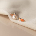 wholesale S925 Silver Pearl Rabbit Carrot Ear Studs Design Asymmetrical Cute Ear Accessories M03495-0-3