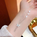 wholesale 999 Pure Silver Butterfly Tassel Four-Leaf Clover Necklace for Women, Small Batch Design, High-End Feel, Light Luxury Collarbone Chain, Gift for Girlfriend-0-1