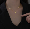 wholesale S925 Silver Gradient Three Small Hearts Necklace, Exquisite and Minimalist Style Mini Heart-shaped Collarbone Chain D9188-0-1