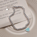 wholesale S925 Sterling Silver Blue Enamel Heart Bead Bracelet, Fashion Classic Versatile Silver Bead Chain Best Friend Bracelet-0-3