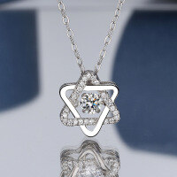 wholesale S925 Sterling Silver Cross-Border Moissanite Hexagonal Star Pendant with a Dynamic Chain for Women, Minimalist and Luxe Style Design, Direct from the Manufacturer-30 points zircon