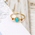 wholesale S925 Silver Plated 14K Gold Geometric Circular Turquoise Ring, Minimalist Niche Retro Style-0-1