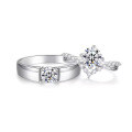 Sterling Silver Moissanite Classic Closed Crown Couple Rings for Wedding-0-3