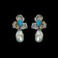 wholesale 925 Silver Gold-Plated Earrings with High-Carbon Diamonds, Turquoise, Coral, Butterfly Orchid, Shell Pearls, and Cabochon, Versatile Jewelry for Women-0-0