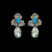 wholesale 925 Silver Gold-Plated Earrings with High-Carbon Diamonds, Turquoise, Coral, Butterfly Orchid, Shell Pearls, and Cabochon, Versatile Jewelry for Women-Earrings 925 Silver