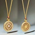 wholesale Metal material adjustable rope diamond chain Wei Xue same antique sand-gold eight-treasure compass pendant necklace for women-0-0