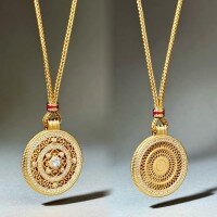 wholesale Metal material adjustable rope diamond chain Wei Xue same antique sand-gold eight-treasure compass pendant necklace for women-XL294-T