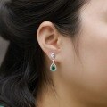 wholesale S925 Silver Cross-Border Hot-Sale Light Luxury Intricate Cultured Emerald Teardrop Long Drop Earrings, Custom Cultured Colored Gemstone Ear Studs-0-1