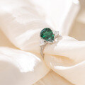 wholesale S925 Silver Plated with 18k Gold, Lab-Created Emerald Waterdrop 9*13mm High-End Jewelry Closed Back Ring-0-2