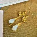 wholesale 925 silver gold-plated retro Chinese style jade earrings with hollow butterfly tassel and orchid design-0-5