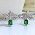 wholesale S925 Sterling Silver New 1ct Emerald Stud Earrings High Carbon Diamond-0-1