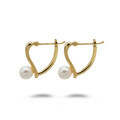 wholesale Gold-plated sterling silver V-shaped freshwater pearl fashion earrings for women, featuring a minimalist and niche design-0-4