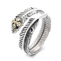 wholesale S925 Sterling Silver Retro Unisex Native American Style Angel Wing Feather Eagle Anchor Open Ring-0-6